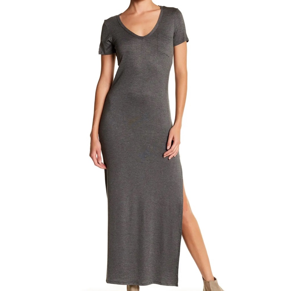 🆕 Nordstrom Velvet Torch Black V-Neck Maxi T-Shirt Dress w/ Side Slits Size XL